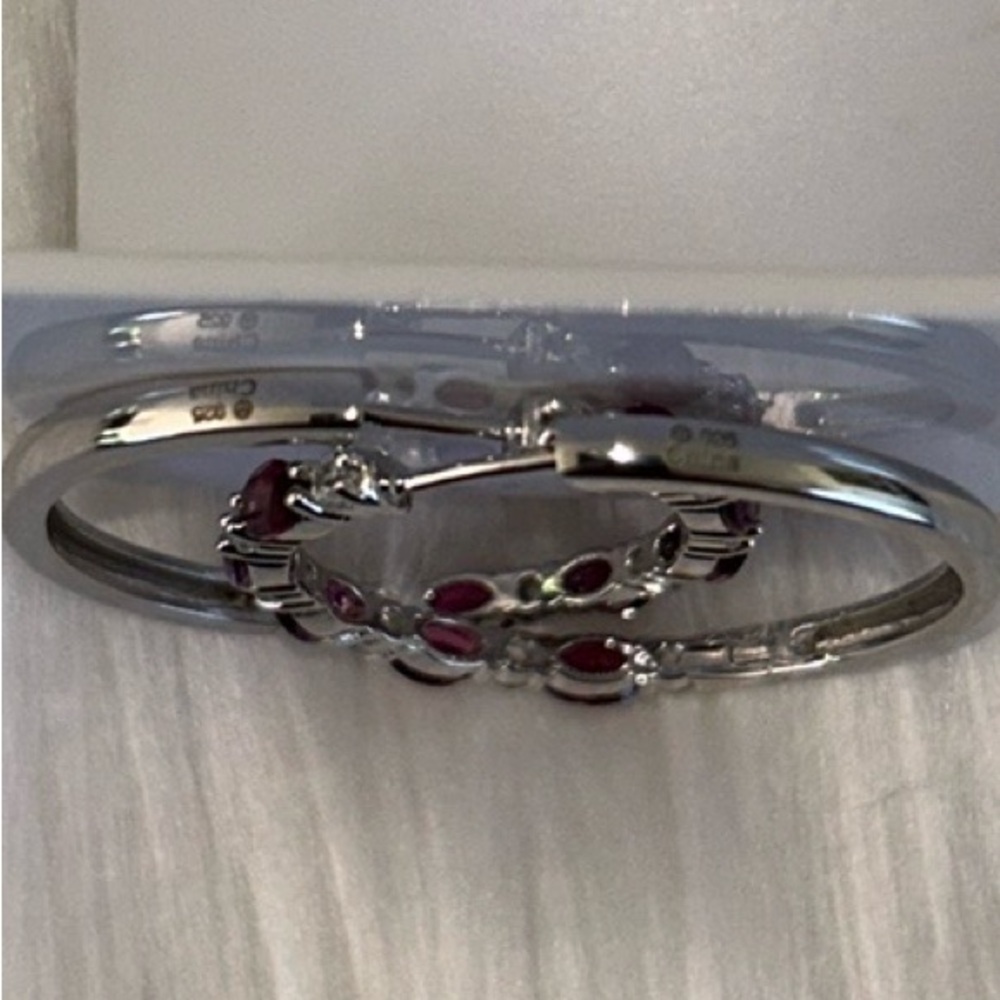 New Raspberry Rhodolite and Zircon Hoop Earrings - Picture 4 of 4